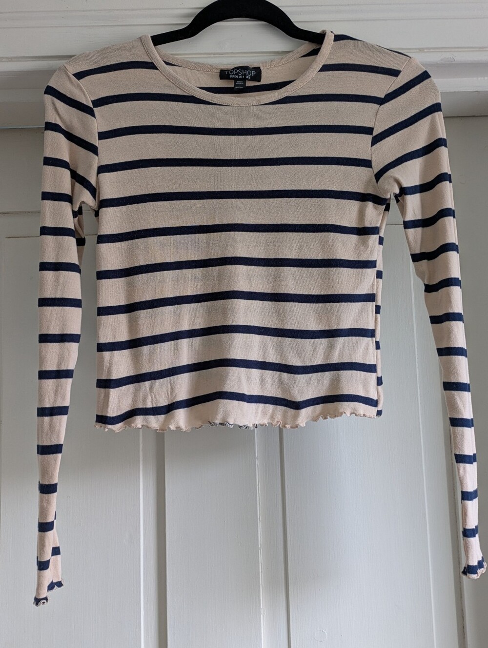 Topshop Long Sleeve Striped Crop Top-4